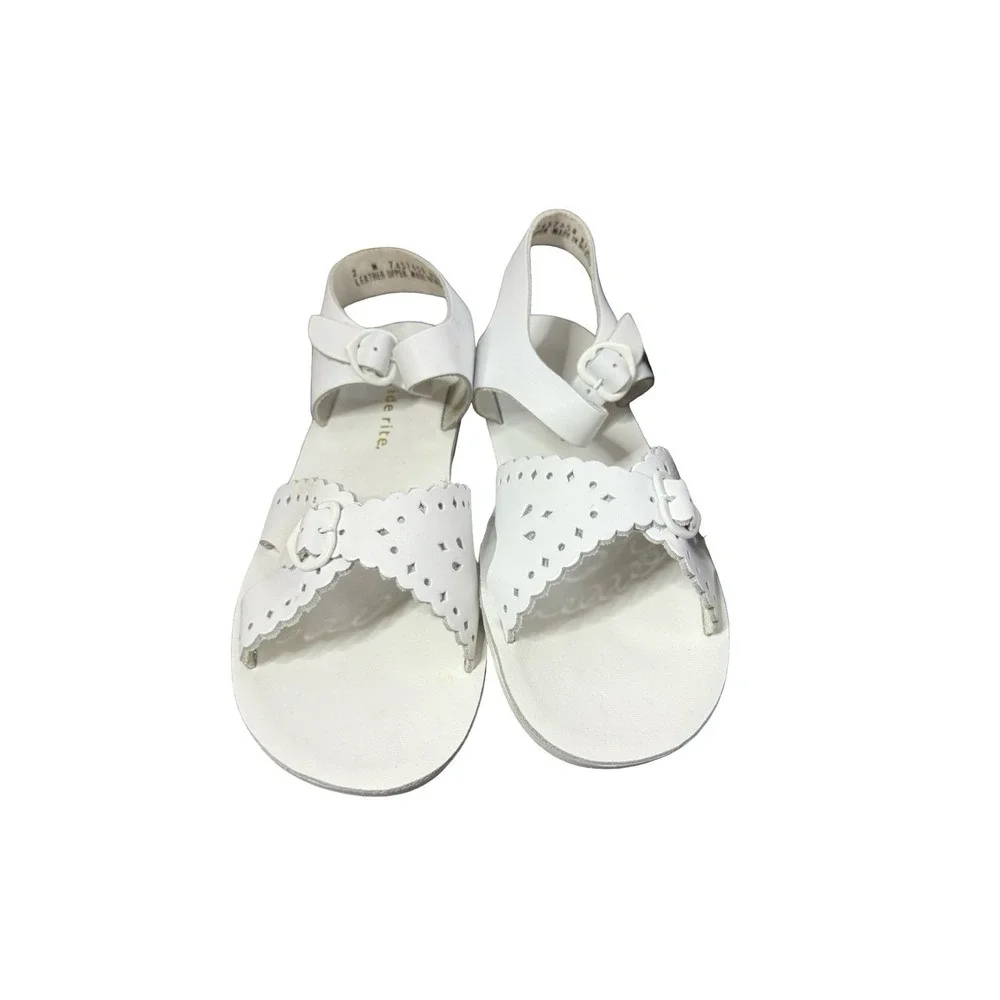 Vintage Stride Rite Sandals White Leather Scallop edges girls size 2 M NEW‎